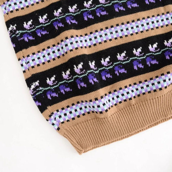 Vintage  Black & Tan with Purple Design Crewneck Sweater - Picture 7 of 11